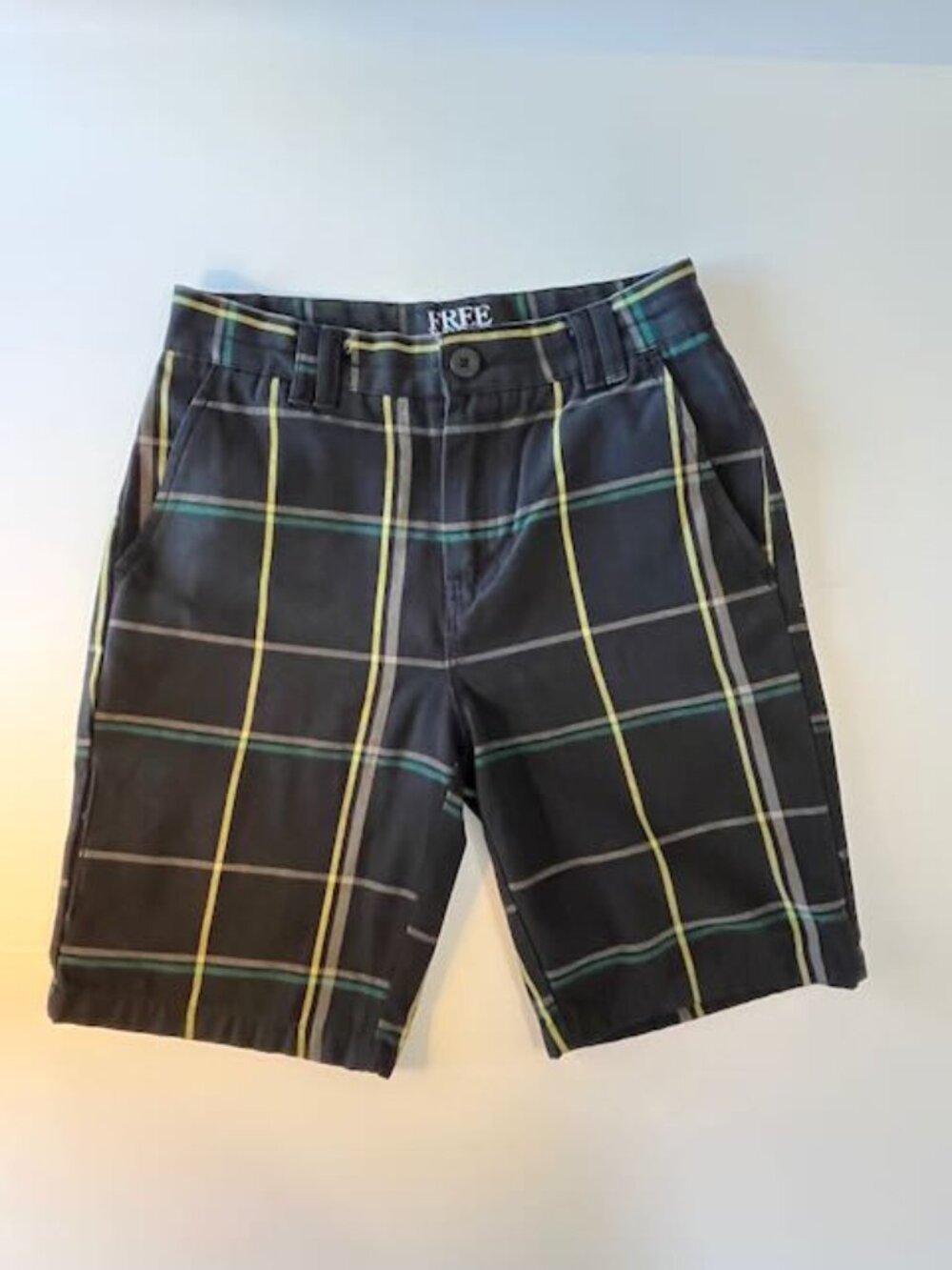Free World Zumies Plaid Walk Shorts Men's 28 Navy Green Yellow Skate